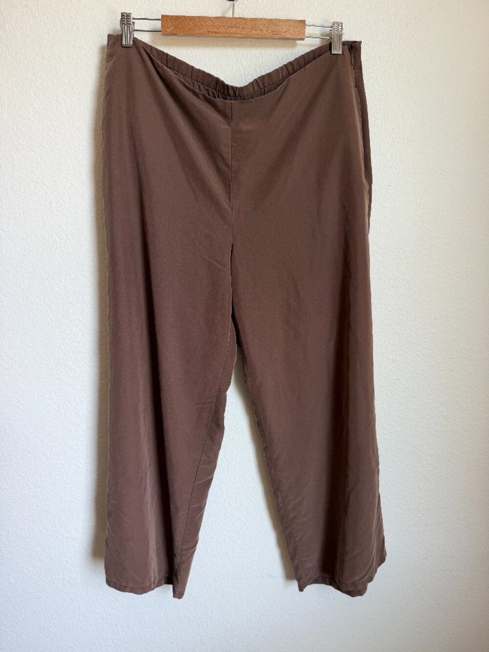 .Jill Modal Wide Leg Ankle Pants Brown Silky Draped L Tall - Picture 2 of 9